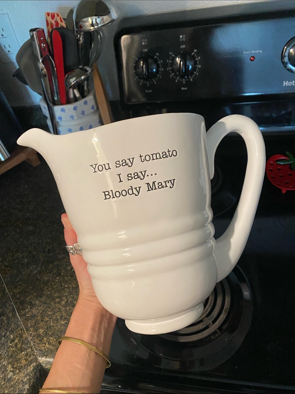 🌼 Mud Pie White Ceramic Pitcher with 'You say tomato I say... Bloody Mary'